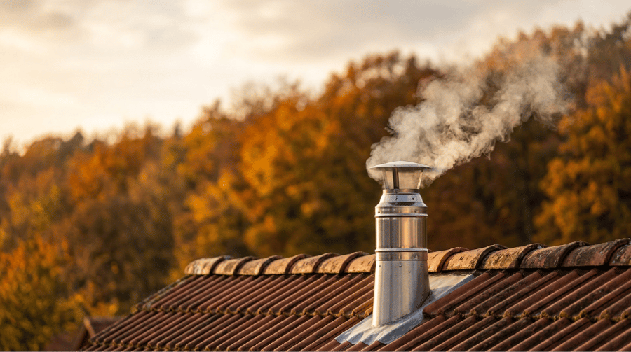 Focus on the smoking chimney