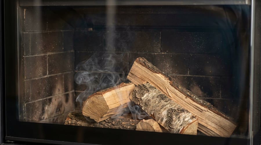 Holz raucht noch im Kamin nach